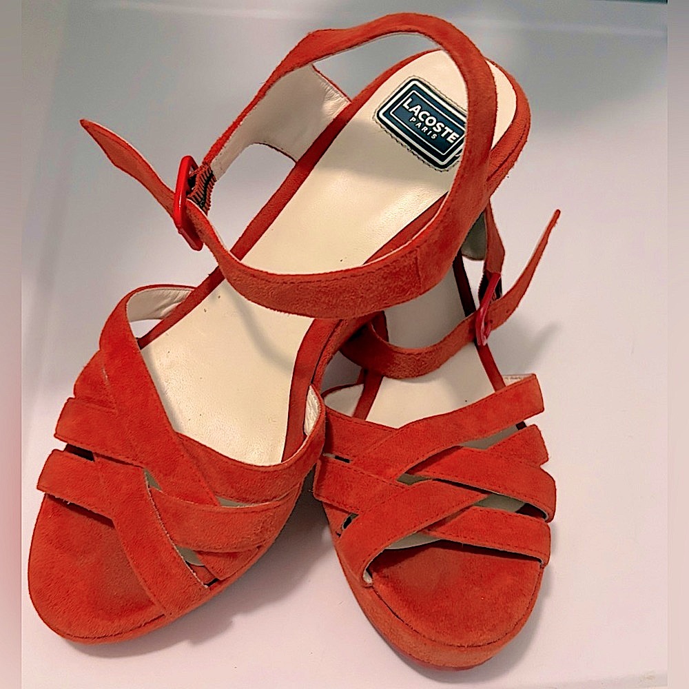 Lacoste Women's Orange Suede Platform Sandals